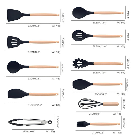 Kitchen Utensils Set- 19 Pcs Silicone Cooking Utensils Set for Nonstick Cookware-Silicone Spatulas Set, Kitchen Gadgets Tools, Pots and Pans Accessories-(Black 19 PCS Set)