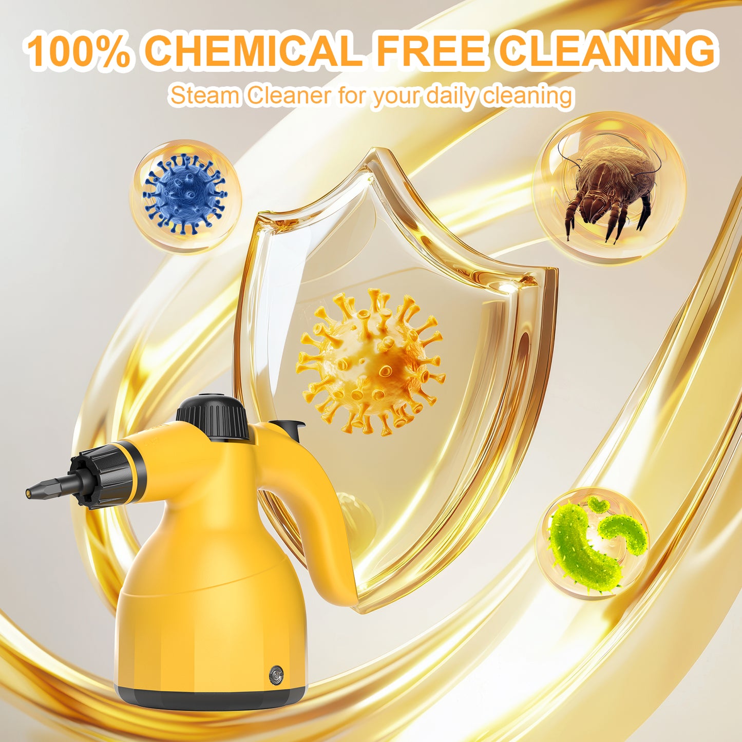 Handheld Steam Cleaner: Multi-Surface Steamer with 12 PCS Accessories Pressurized Natural Steam Cleaner for Home Cleaning Dirt, Grease, Grout, Tile, Floor, Couch and Car-Yellow