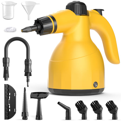Handheld Steam Cleaner: Multi-Surface Steamer with 12 PCS Accessories Pressurized Natural Steam Cleaner for Home Cleaning Dirt, Grease, Grout, Tile, Floor, Couch and Car-Yellow