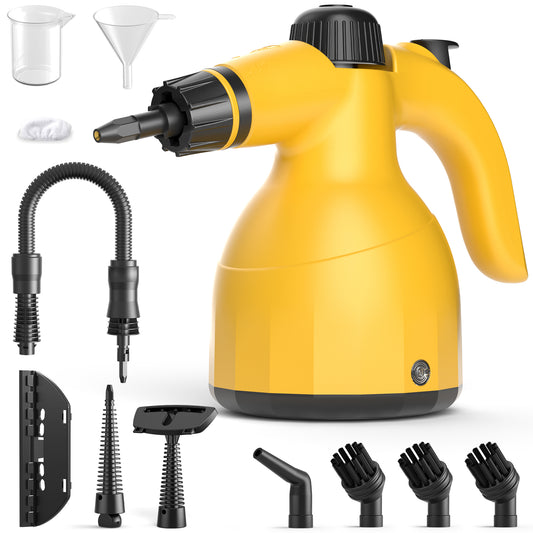 Handheld Steam Cleaner: Multi-Surface Steamer with 12 PCS Accessories Pressurized Natural Steam Cleaner for Home Cleaning Dirt, Grease, Grout, Tile, Floor, Couch and Car-Yellow
