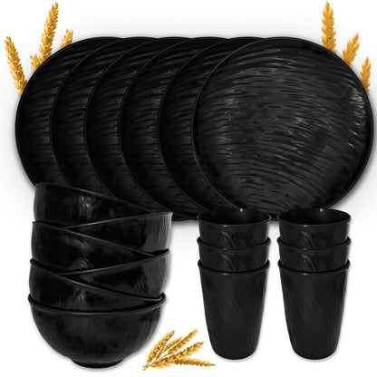 Unbreakable Dinnerware Sets, Rock Texture Bowls Sets for 18PCS, Microwave & Dishwasher Safe, Eco-Friendly, Perfect for Dinners, Buffets, and Events- Black