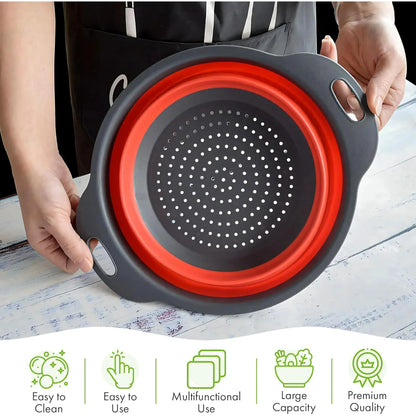 Collapsible Colander Set of 3 Round Silicone Kitchen Strainer Set - 2 pcs 4 Quart and 1 pcs 2 Quart- Perfect for Draining Pasta, Vegetable and fruit (green,blue, purple)
