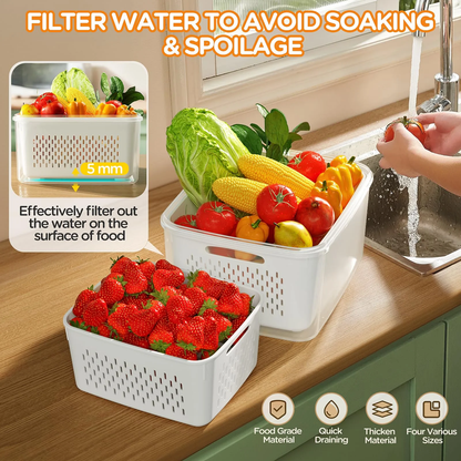 AMAZTEK Large Fruit Containers for Fridge, 5 PCS Leakproof Food Storage Containers with Removable Colander, Airtight Storage Container to Keep Berry Fruit Fresh, Dishwasher & microwave safe