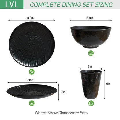 Unbreakable Dinnerware Sets, Rock Texture Bowls Sets for 18PCS, Microwave & Dishwasher Safe, Eco-Friendly, Perfect for Dinners, Buffets, and Events- Black