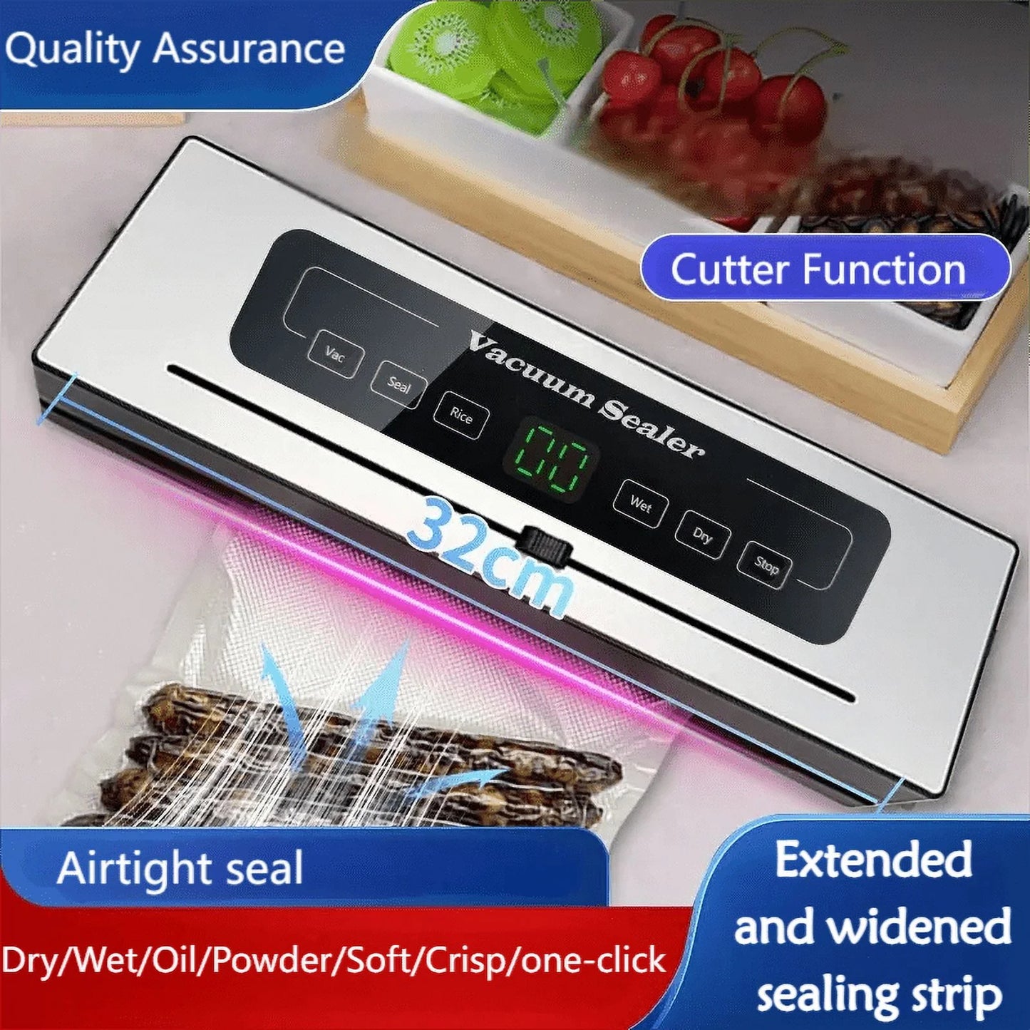 LVL Vacuum Sealer Machine, Automatic Air Sealing Food Saver with Dry&Moist Food Modes, One-key Meat Sealers Vacuum Packing Machine for Kitchen Food Saver Storage