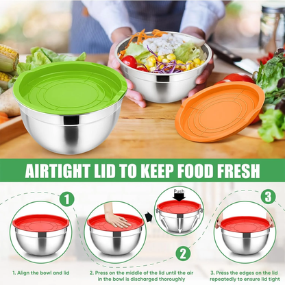 Mixing Bowls with Lids Set of 5, Stainless Steel Mixing Bowls Metal Nesting Bowls with Airtight Lids, Non-toxic & Dishwasher Safe, Great for Cooking, Baking, Serving - Size 0.7/1/1.5/3/4.6QT
